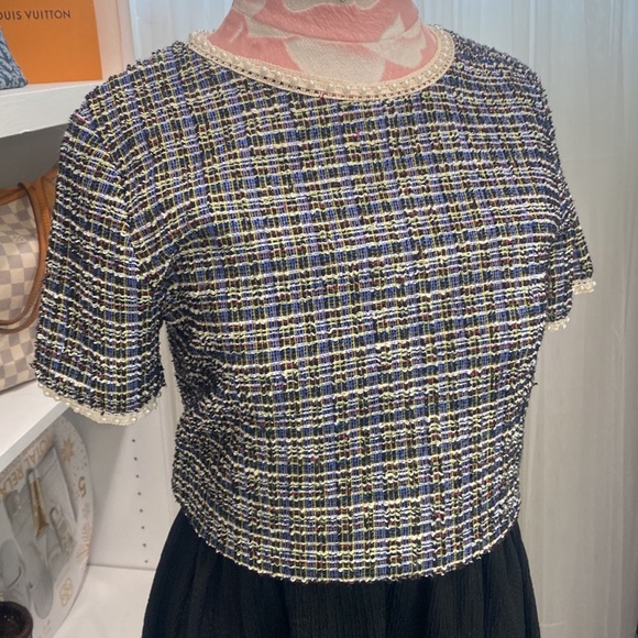 Zara Tweed Style Pearl Classy Top Size M - Picture 4 of 7